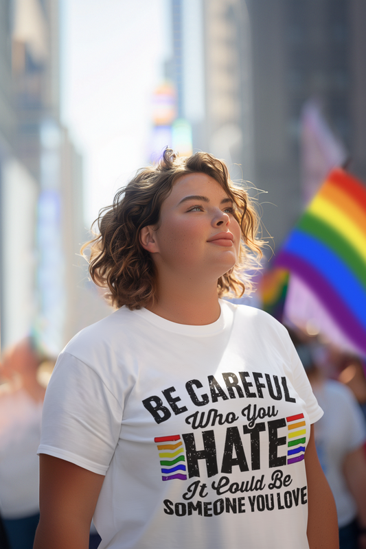 Be Careful Who You Hate Shirt – LGBTQ Pride Equality Tee | Anti Hate Rainbow Graphic Printify T-Shirt Rhythm & Drip Apparel