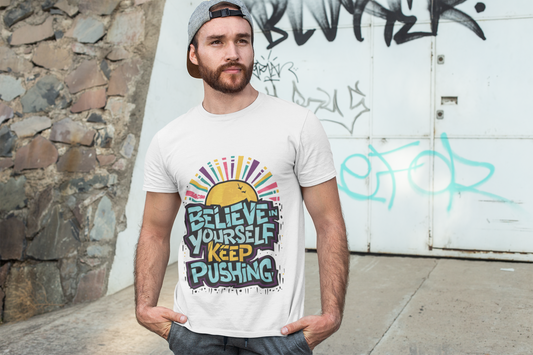 Believe in Yourself, Keep Pushing T-Shirt Printify T-Shirt Rhythm & Drip Apparel