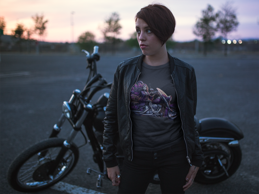 Woman Skeleton Biker T-Shirt Printify T-Shirt Rhythm & Drip Apparel