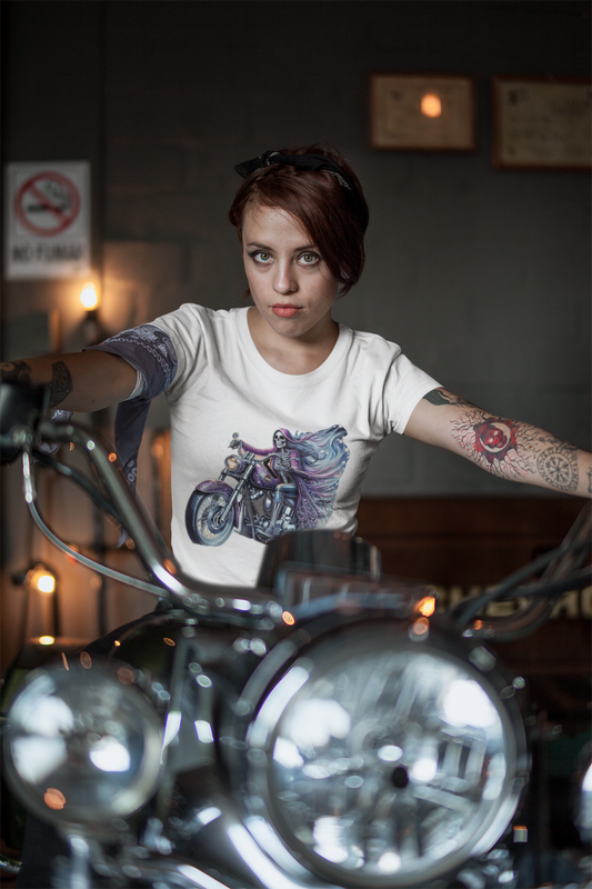 Woman Skeleton Biker T-Shirt Printify T-Shirt Rhythm & Drip Apparel