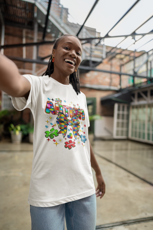 Autism- Autism Awareness Bow T-Shirt Printify T-Shirt Rhythm & Drip Apparel