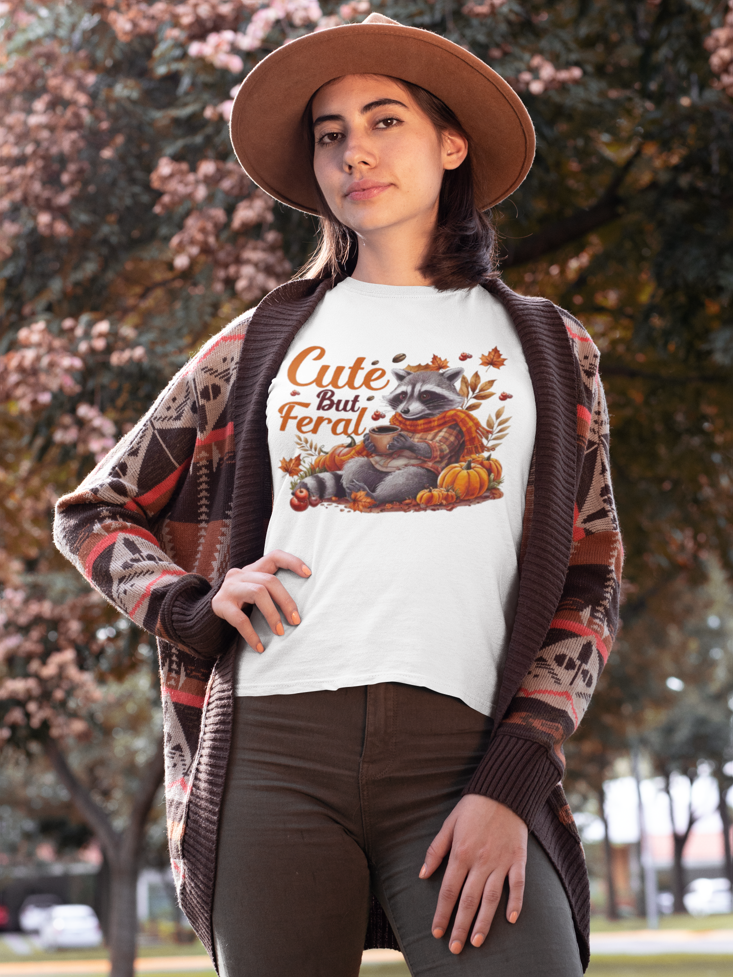 Fall- Cute But Feral Raccoon T-Shirt Printify T-Shirt Rhythm & Drip Apparel