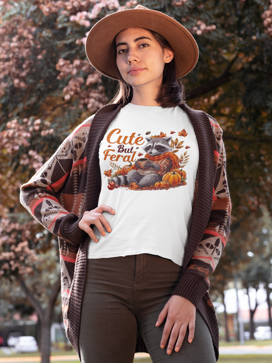 Fall- Cute But Feral Raccoon T-Shirt Printify T-Shirt Rhythm & Drip Apparel