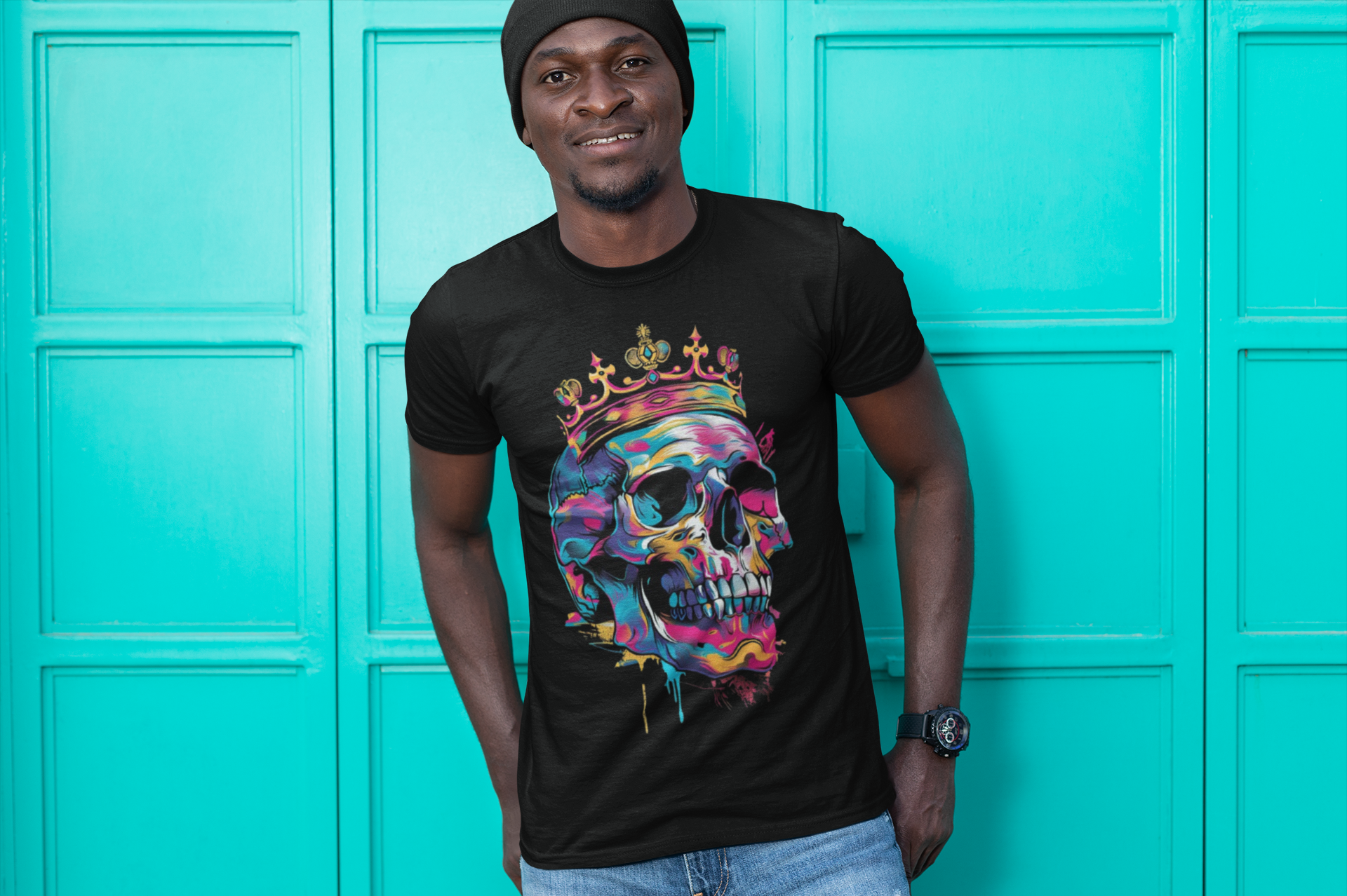 Vibrant Skull Crown T-Shirt Printify T-Shirt Rhythm & Drip Apparel