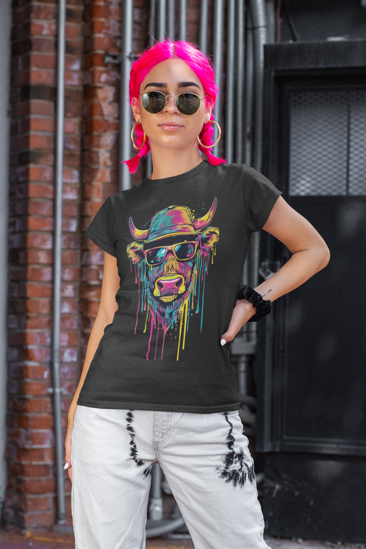 Colorful Cow Art T-Shirt Printify T-Shirt Rhythm & Drip Apparel