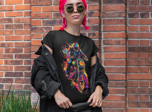 Vibrant Motorcycle Art T-Shirt Printify T-Shirt Rhythm & Drip Apparel