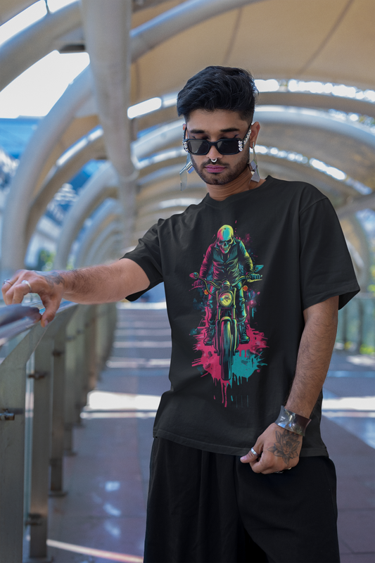 Vibrant Motorcycle Art T-Shirt Printify T-Shirt Rhythm & Drip Apparel