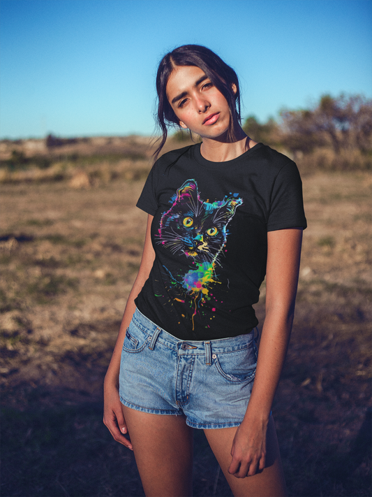 Colorful Cat Art T-Shirt Printify T-Shirt Rhythm & Drip Apparel