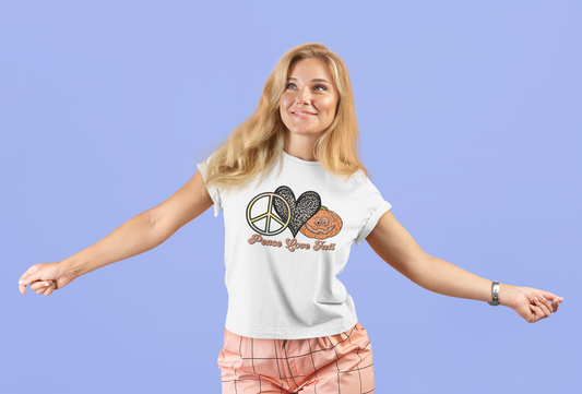 Fall Vibes Unisex T-Shirt - Peace Love Fall, Autumn Tee, Halloween Shirt, Cozy Casual Wear, Gift for Pumpkin Lovers