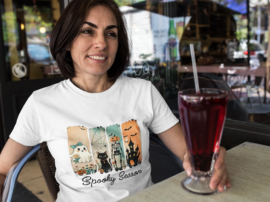 Cute Halloween Cat T-Shirt, Spooky Season Tee, Unisex Softstyle Shirt, Fall Fashion, Trick or Treat Outfit, Cat Lover Gift