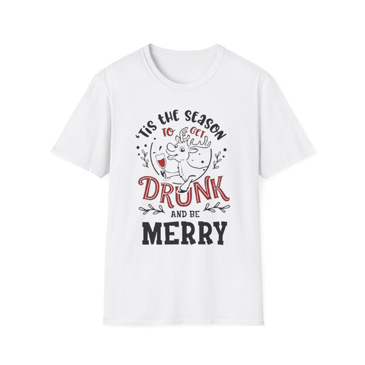 Christmas- Tis the Season To Be Drunk & Merry White Printify T-Shirt Rhythm & Drip Apparel