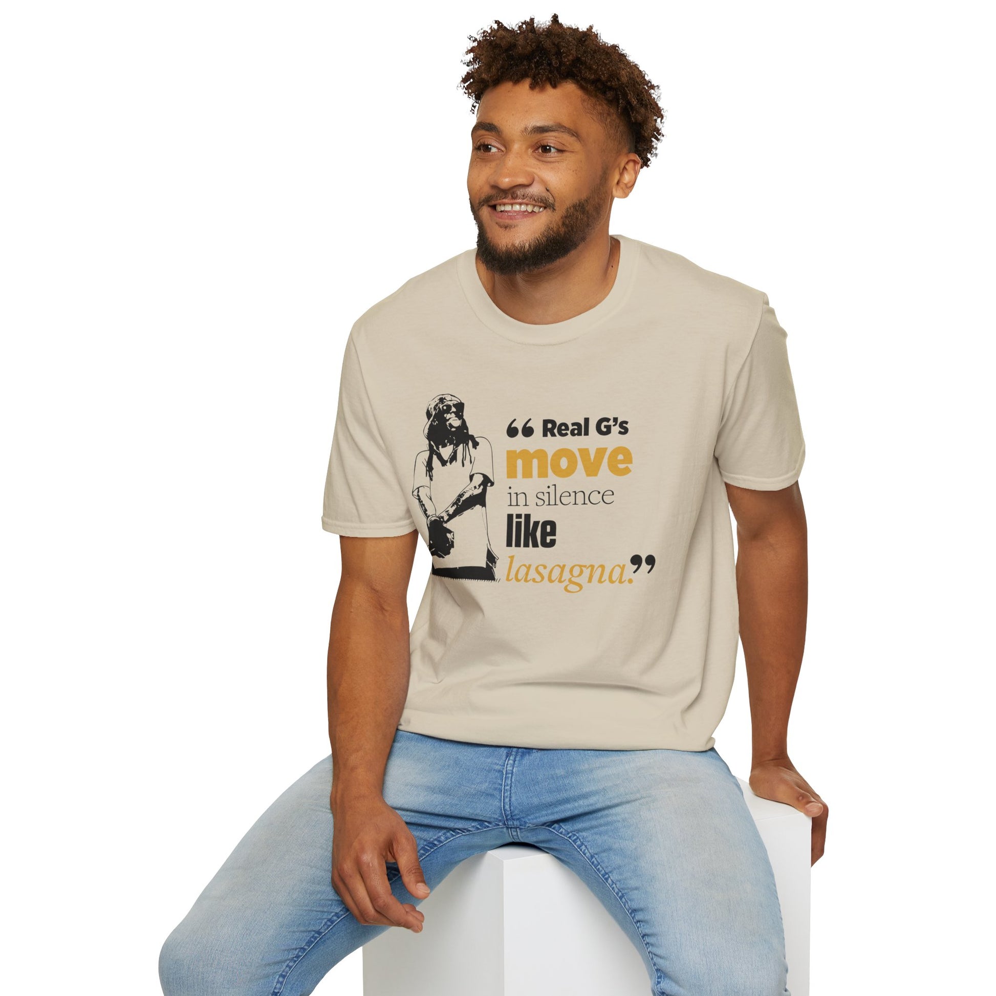 LilnWaynee Unisex Softstyle T-Shirt - 'Real G's Move in Silence Like Lasagna' Quote Tee - Rhythm & Drip