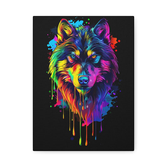 Wolf- Vibrant Wolf Canvas Wall Art, Colorful Animal Decor, Home Office Decoration, Unique Gift for Nature Lovers, Modern Art Print, Wildlife [...] 9" x 12" (Vertical) 1.25" Printify Canvas Rhythm & Drip Apparel
