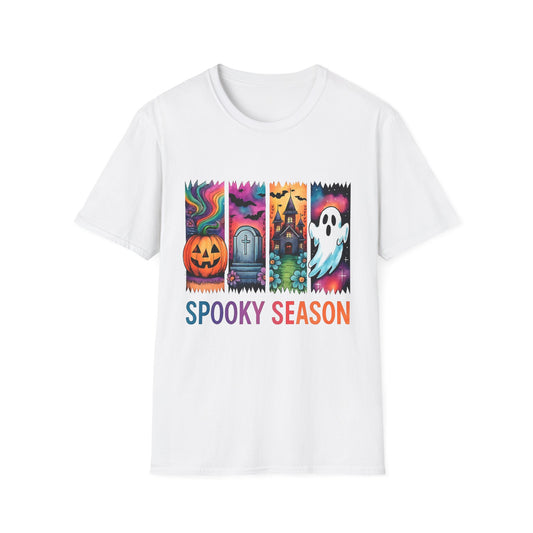 Spooky Season T-Shirt - Fun Halloween Tee for Celebrations, Fall Festivities, Costume Parties, Ghost Lovers, Pumpkin Fans White Printify T-Shirt Rhythm & Drip Apparel