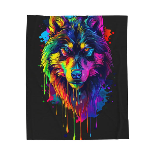 Wolf- Colorful Wolf Velveteen Plush Blanket - Cozy Throw, Gift for Animal Lovers, Home Decor, Perfect for All Occasions, Rainbow Art 50" × 60" Printify All Over Prints Rhythm & Drip Apparel