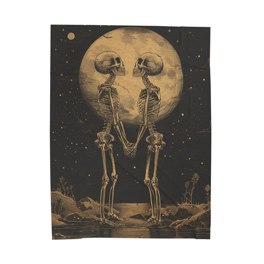 Skeleton- Romantic Skeleton Art Plush Blanket, Soft Cozy Throw, Halloween Decor, Couple Gift, Warm Throw Blanket 60" × 80" Printify All Over Prints Rhythm & Drip Apparel