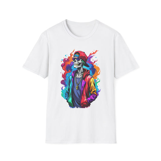 Vibrant Urban Skeleton T-Shirt White Printify T-Shirt Rhythm & Drip Apparel