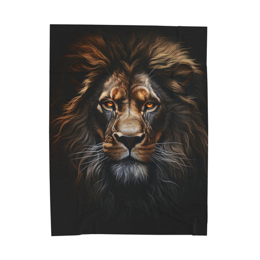 Lion- Print Velveteen Plush Blanket, Cozy Home Decor, Animal Lover Gift, Luxury Throw, Bed or Couch Blanket 60" × 80" Printify All Over Prints Rhythm & Drip Apparel