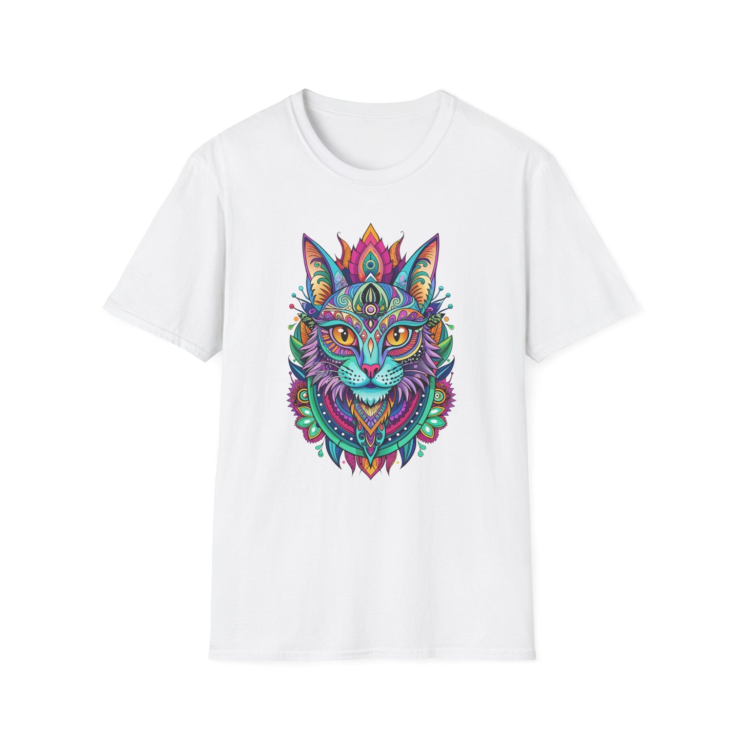Psychedelic Cat Unisex T-Shirt - Softstyle Graphic Tee for Cat Lovers