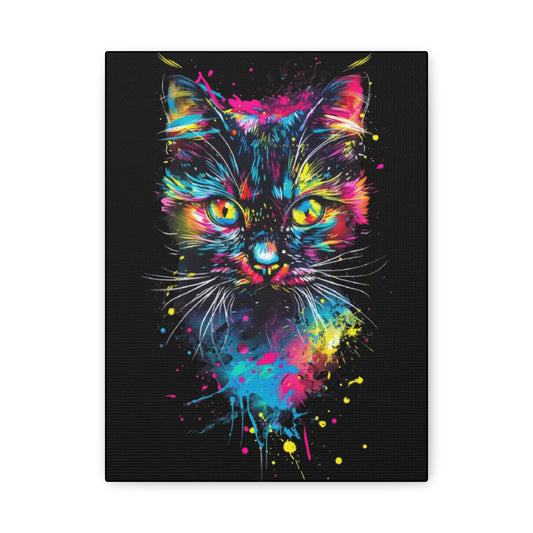 Cat- Vibrant Cat Art Canvas Wall Decor, Colorful Cat Portrait, Animal Wall Art, Cat Lover Gift, Home Decor 9" x 12" (Vertical) 1.25" Printify Canvas Rhythm & Drip Apparel