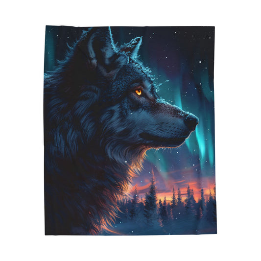 Wolf- Dreamy Wolf Velveteen Plush Blanket, Cozy Home Decor, Gift for Animal Lovers, Winter Nights, Snuggly Bed Throw 50" × 60" Printify All Over Prints Rhythm & Drip Apparel