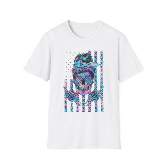 Vibrant Skull Flag Graphic T-Shirt White Printify T-Shirt Rhythm & Drip Apparel