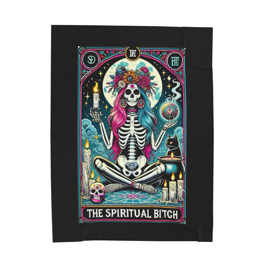 Tarot- Spiritual Bitch Velveteen Plush Blanket, Cozy Throw Blanket, Witchy Home Decor, Unique Gift for Her, Halloween Blanket, Boho Living [...] 60" × 80" Printify All Over Prints Rhythm & Drip Apparel