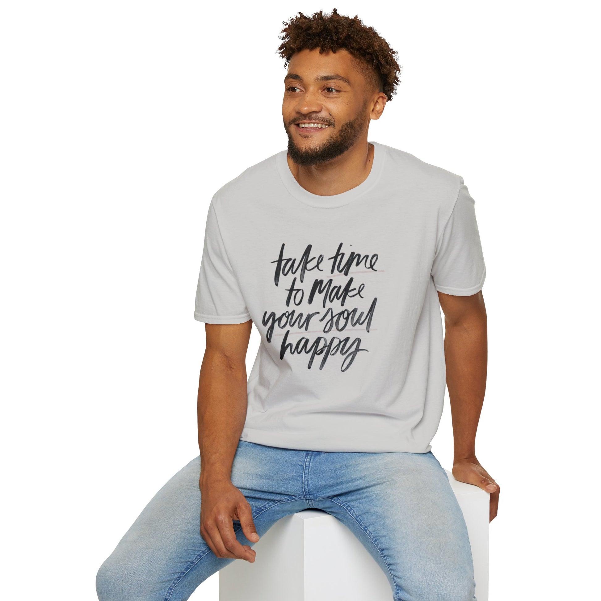 Inspirational Unisex Softstyle T-Shirt - 'Take Time to Make Your Soul Happy' - Rhythm & Drip