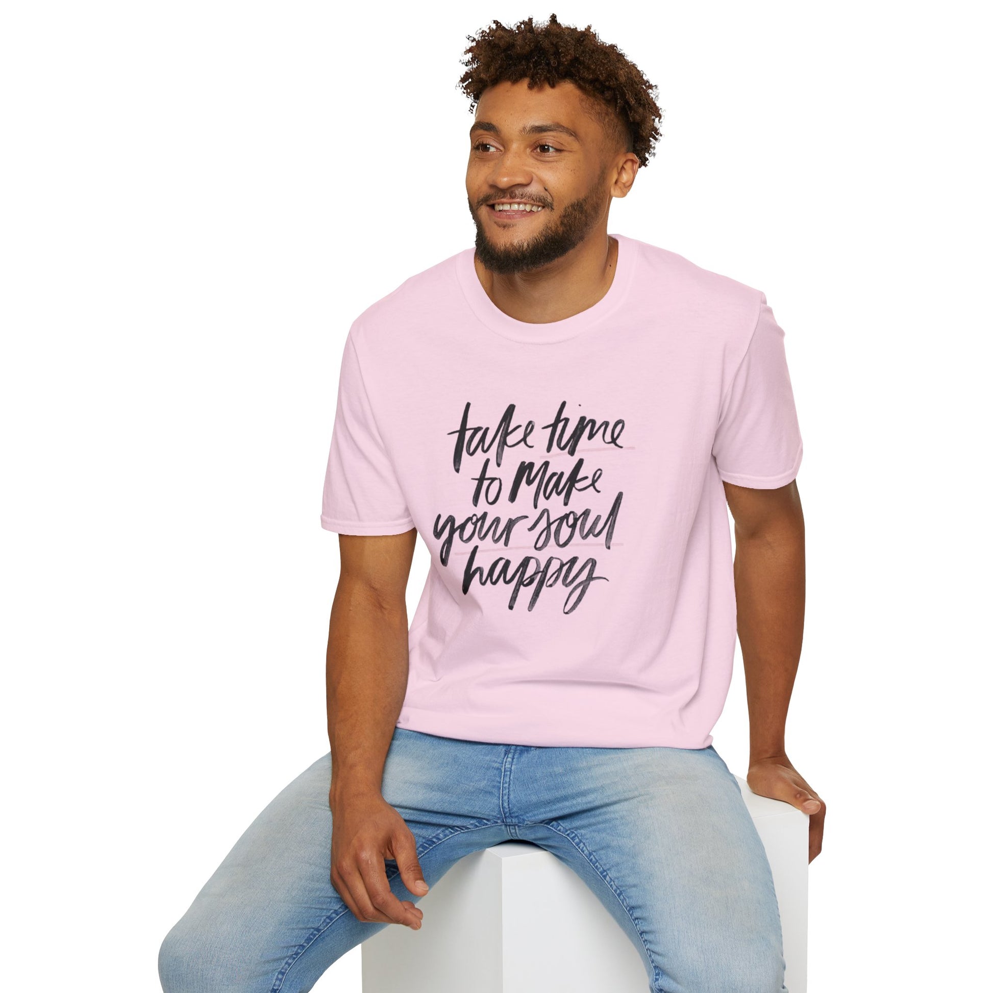 Inspirational Unisex Softstyle T-Shirt - 'Take Time to Make Your Soul Happy' - Rhythm & Drip