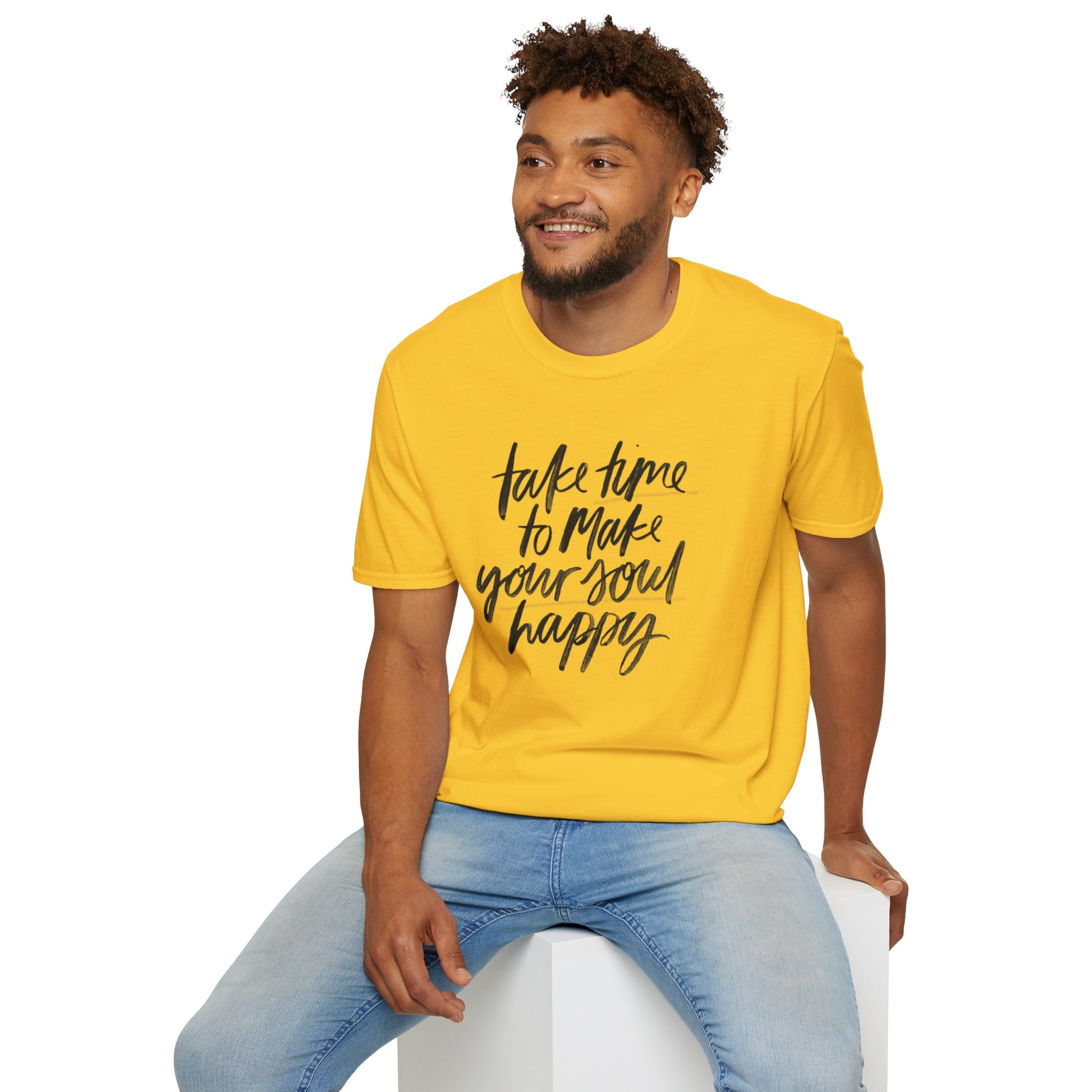 Inspirational Unisex Softstyle T-Shirt - 'Take Time to Make Your Soul Happy' - Rhythm & Drip