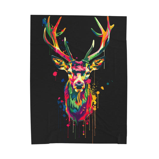 Deer- Vibrant Deer Velveteen Plush Blanket, Cozy Couch Throw, Colorful Home Decor, Gift for Nature Lovers, Bohemian Living Room 60" × 80" Printify All Over Prints Rhythm & Drip Apparel