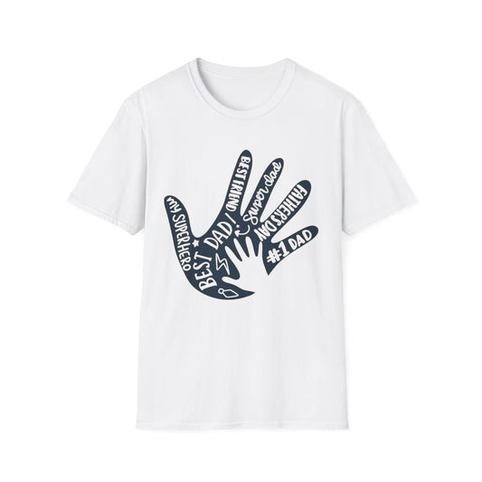 Best Dad Handprint T-Shirt White Printify T-Shirt Rhythm & Drip Apparel