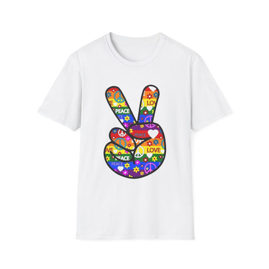 Colorful Peace and Love T-Shirt White Printify T-Shirt Rhythm & Drip Apparel