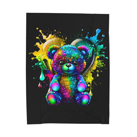 Bear- Colorful Bear Plush Blanket, Kids Room Decor, Cozy Gift, Cute Nursery Blanket, Soft Throw for All Occasions 60" × 80" Printify All Over Prints Rhythm & Drip Apparel
