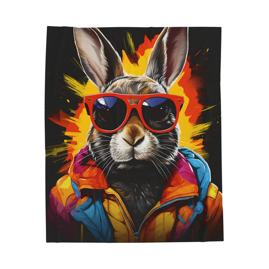 Rabbit- Cool Bunny Graffiti Plush Blanket, Cozy Cover for Home, Unique Gift, Cute Rabbit Decor, Fun Bedroom Accent 50" × 60" Printify All Over Prints Rhythm & Drip Apparel