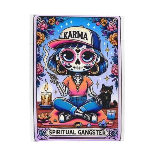 Tarot- Karma Spiritual Gangster Plush Blanket, Cozy Blanket, Soft Throw, Gifts for Her, Boho Decor, Halloween Blanket 60" × 80" Printify All Over Prints Rhythm & Drip Apparel