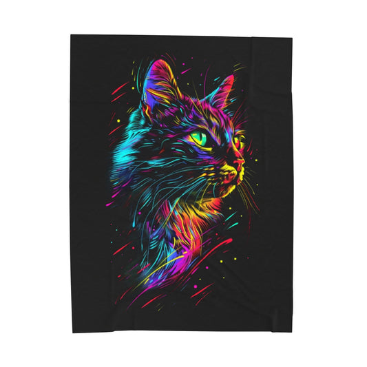 Cat- Vibrant Cat Velveteen Plush Blanket, Cozy Cat Lover Gift, Colorful Cat Decor, Feline Plush Throw, Cat-Themed Home Blanket 60" × 80" Printify All Over Prints Rhythm & Drip Apparel