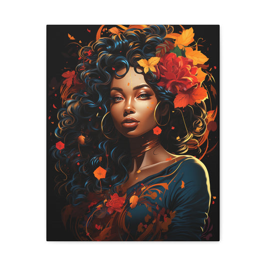 Woman- Bold Afro Woman Canvas Art, Black Art Print, Floral Wall Decor, Modern Home Decor, African American Artwork 16" x 20" (Vertical) 1.25" Rhythm & Drip Canvas Rhythm & Drip Apparel