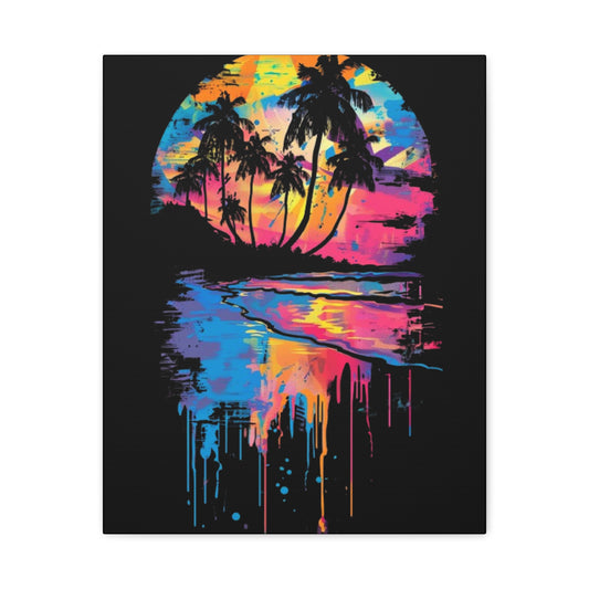 Beach- Vibrant Beach Sunset Canvas Art Print, Tropical Wall Decor, Home Aesthetic, Summer Vibes, Gift for Beach Lovers 16" x 20" (Vertical) 1.25" Printify Canvas Rhythm & Drip Apparel