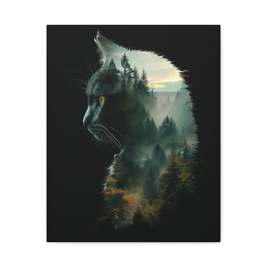 Cat- Forest Matte Canvas Wall Art | Feline Home Decor, Gift for Cat Lovers, Nature Art Print, Unique Wall Decor, Cat-Themed Gift 16" x 20" (Vertical) 1.25" Rhythm & Drip Canvas Rhythm & Drip Apparel