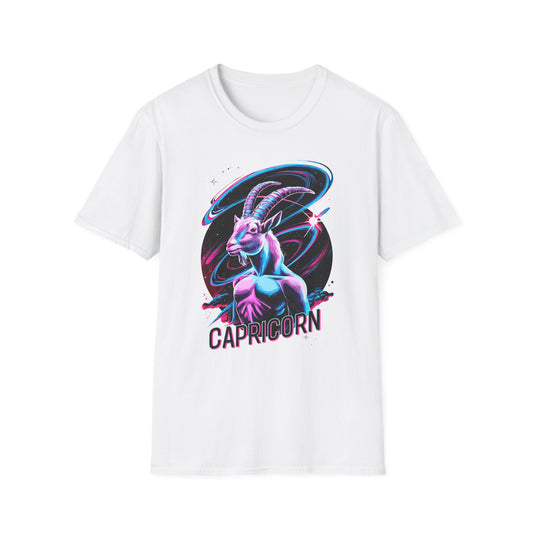 Cosmic Capricorn T-Shirt - Unisex Softstyle Tee with Retro Astrology Design White Printify T-Shirt Rhythm & Drip Apparel
