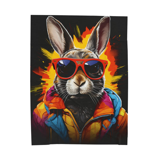 Rabbit- Cool Bunny Graffiti Plush Blanket, Cozy Cover for Home, Unique Gift, Cute Rabbit Decor, Fun Bedroom Accent 60" × 80" Printify All Over Prints Rhythm & Drip Apparel