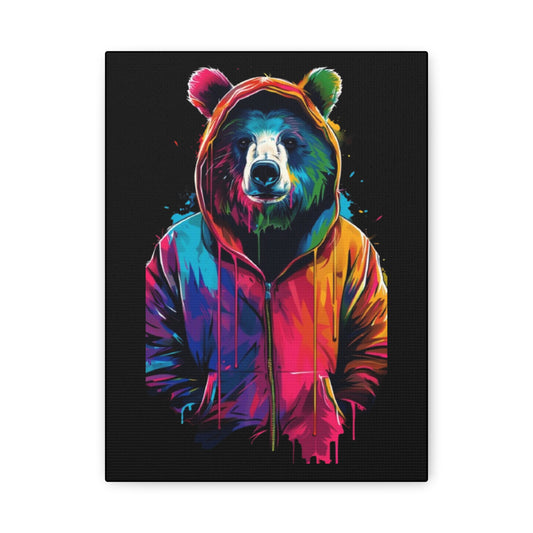 Bear- Vibrant Bear Canvas Art, Colorful Wall Decor, Modern Animal Painting, Home Aesthetic, Unique Gift Idea, Wildlife Lover Decor 9" x 12" (Vertical) 1.25" Printify Canvas Rhythm & Drip Apparel