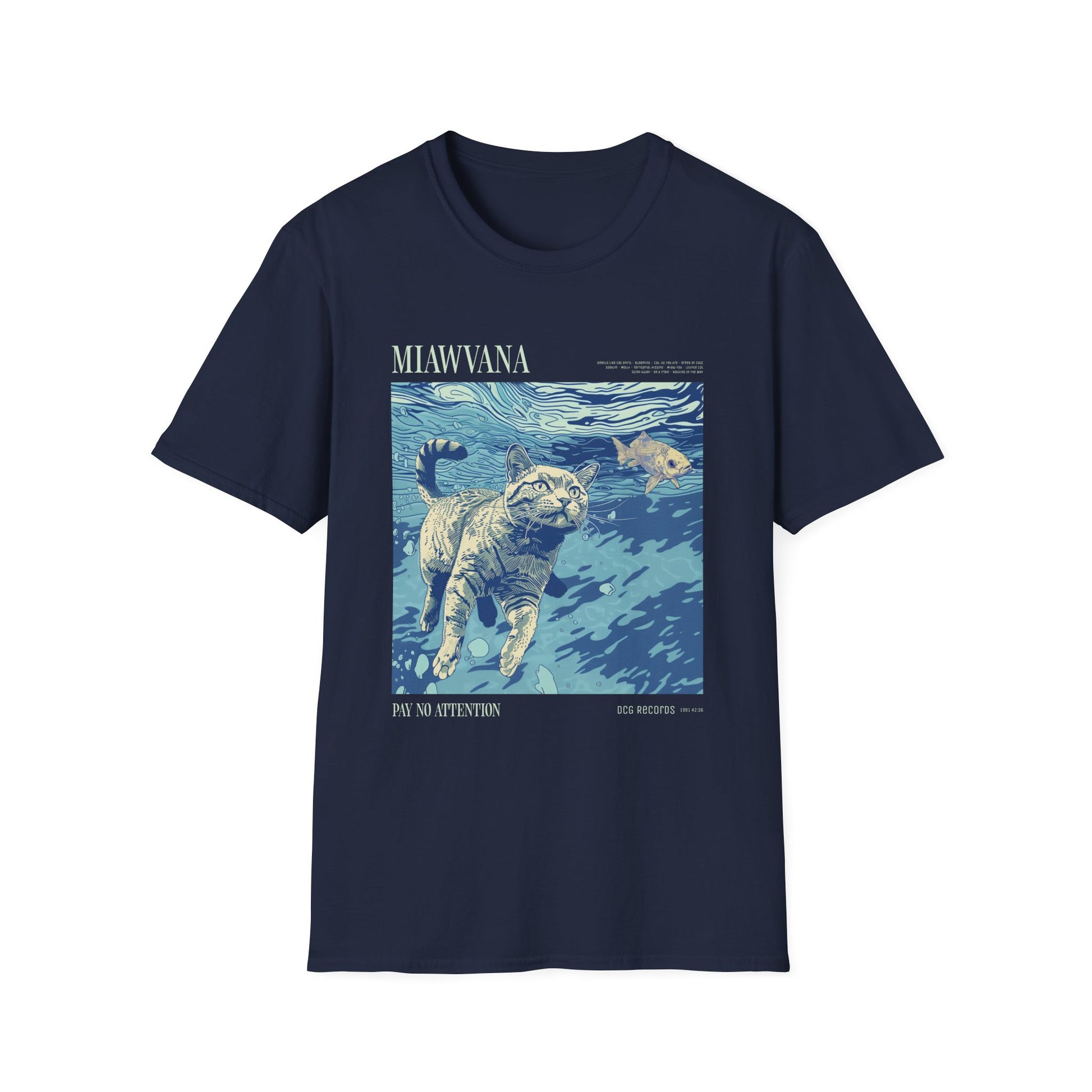 Music- Miawana Cat T-Shirt Navy Printify T-Shirt Rhythm & Drip Apparel