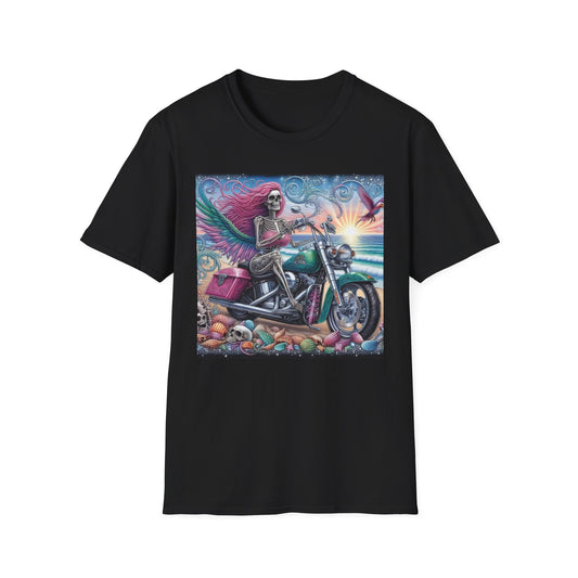 Woman Skeleton Biker T-Shirt Black Printify T-Shirt Rhythm & Drip Apparel