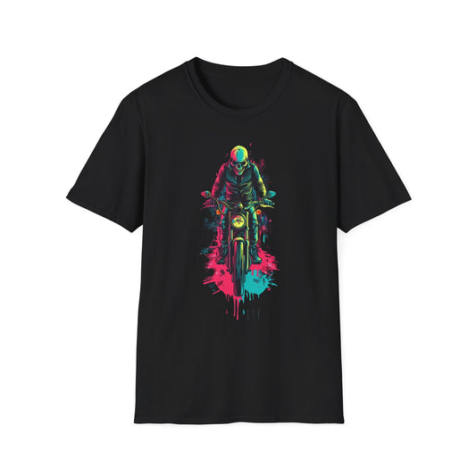 Vibrant Motorcycle Art T-Shirt Black Printify T-Shirt Rhythm & Drip Apparel