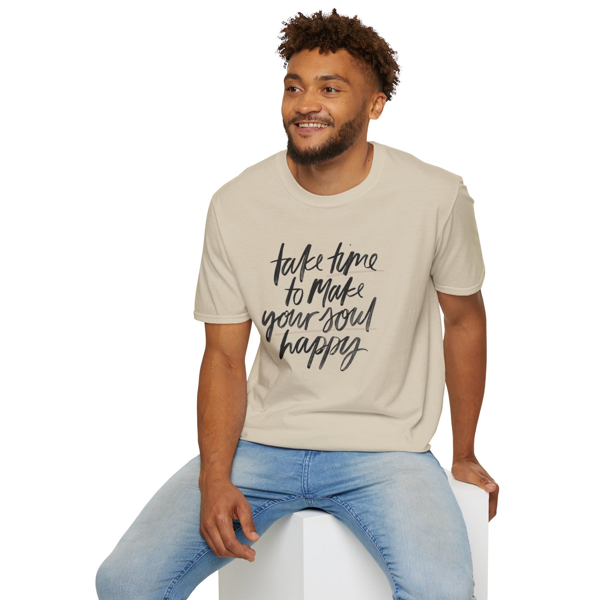 Inspirational Unisex Softstyle T-Shirt - 'Take Time to Make Your Soul Happy' - Rhythm & Drip