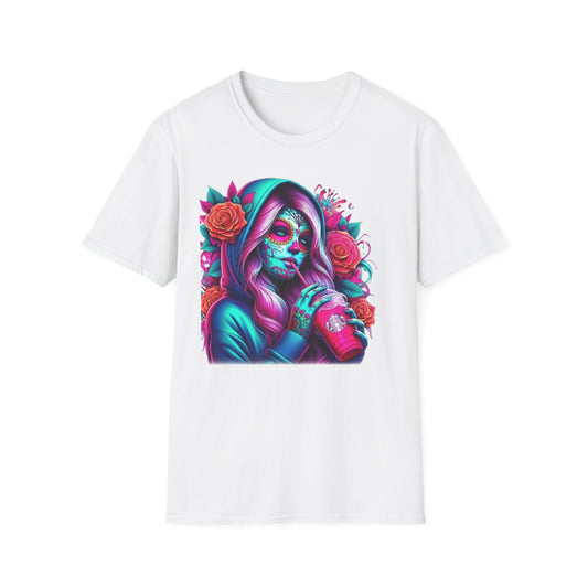 Vibrant Sugar Skull T-Shirt White Printify T-Shirt Rhythm & Drip Apparel