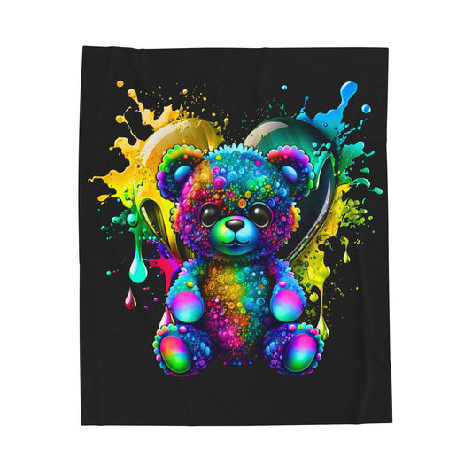 Bear- Colorful Bear Plush Blanket, Kids Room Decor, Cozy Gift, Cute Nursery Blanket, Soft Throw for All Occasions 50" × 60" Printify All Over Prints Rhythm & Drip Apparel