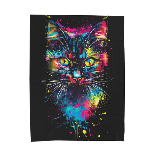 Cat- Colorful Cat Velveteen Plush Blanket, Cozy Blanket for Cat Lovers, Home Decor, Gift for Pet Owners, Colorful Cat Art Blanket 60" × 80" Printify All Over Prints Rhythm & Drip Apparel